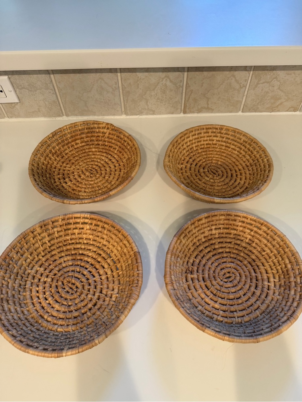 Handwoven Natural Brown Wicker Decorative Bowls - Set of 4
